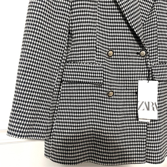 NWT ZARA • double breasted houndstooth blazer black white blogger favorite sz S - Picture 6 of 10